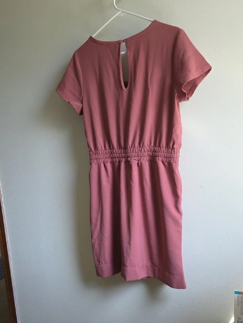 Women’s Rose Pink Short Sleeve Drawstring Waist Dress